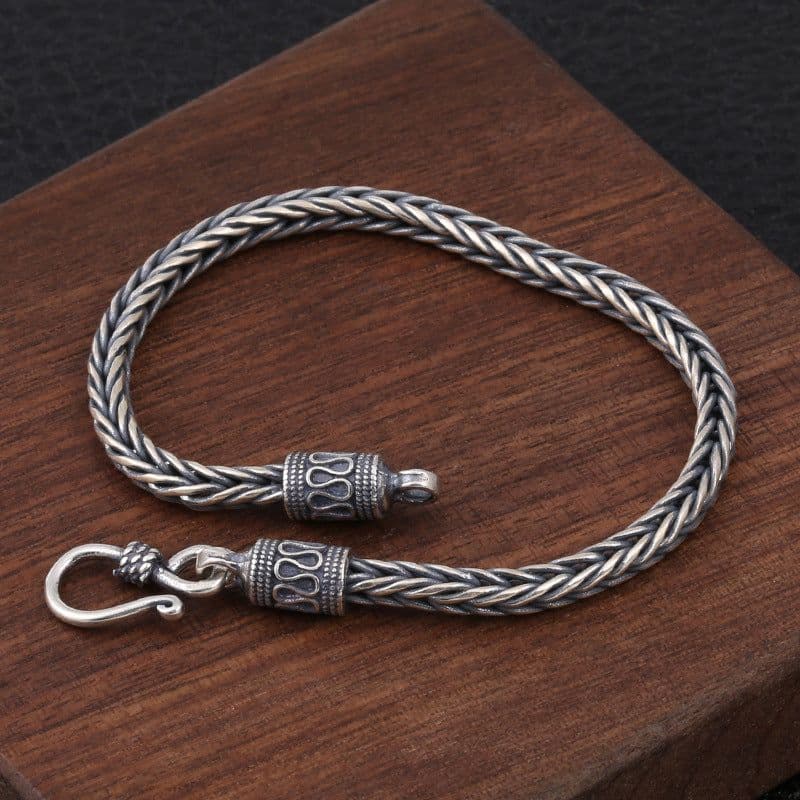 image-S925 Sterling Silver Twist Braided Square Bracelet Men's Thai Silver