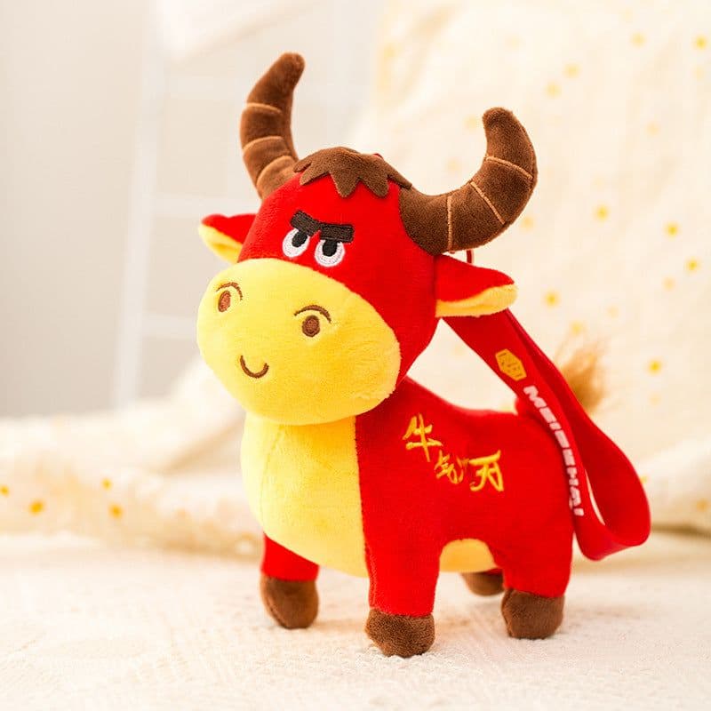 image-Plush Cow Keychain Pendant 10cm Brown Triangle Bag Ornament