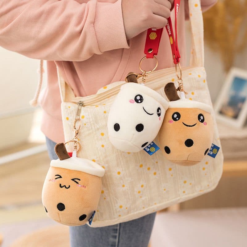 image-Plush Cow Keychain Pendant 10cm Brown Triangle Bag Ornament