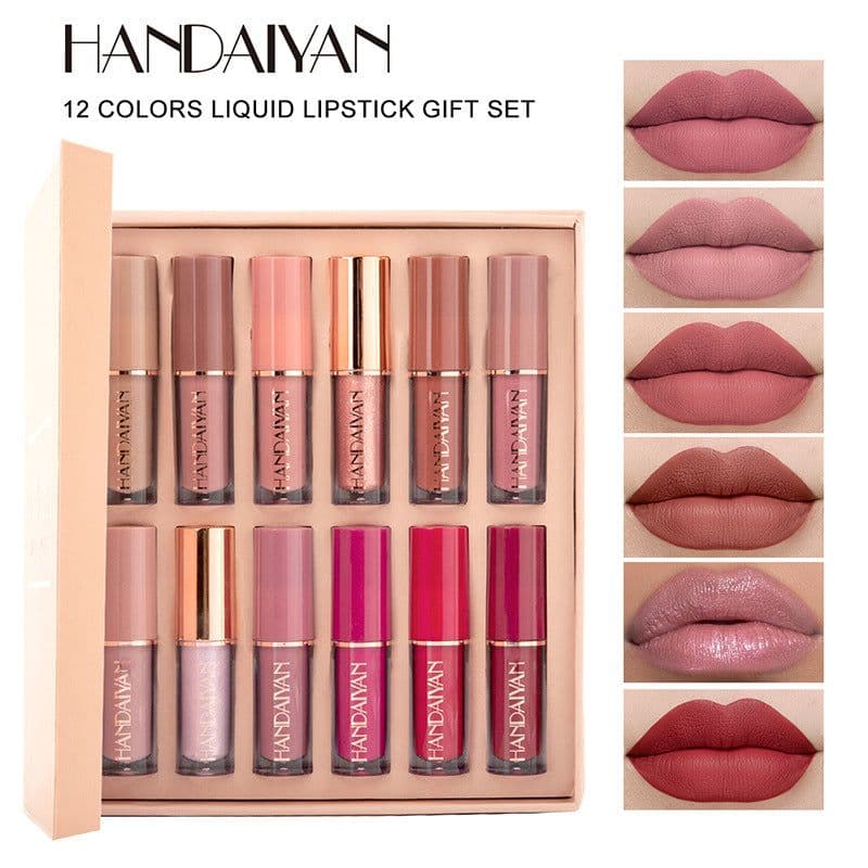 image-HANDAIYAN 12 Color Lip Gloss Set Matte Non-Stick
