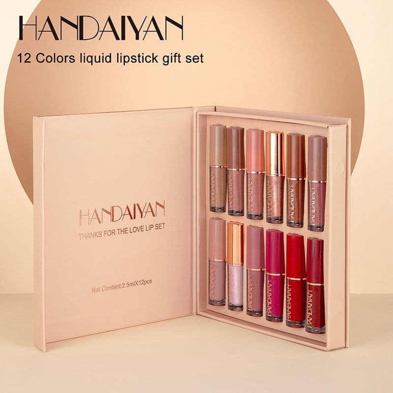 image-HANDAIYAN 12 Color Lip Gloss Set Matte Non-Stick