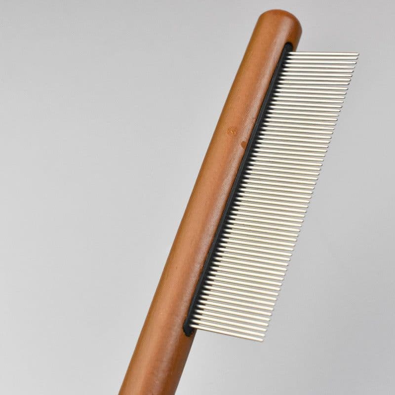 image-Pet Needle Comb for Cats - Solid Wood Handle Flea & Floating Hair Removal