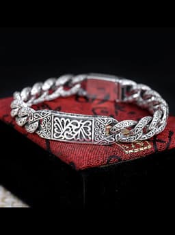 image-Sterling Silver Butterfly Bracelet Unisex Retro Geometric Jewelry