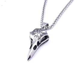 image-Viking Crow Skull Compass Rune Pendant Necklace Stainless Steel