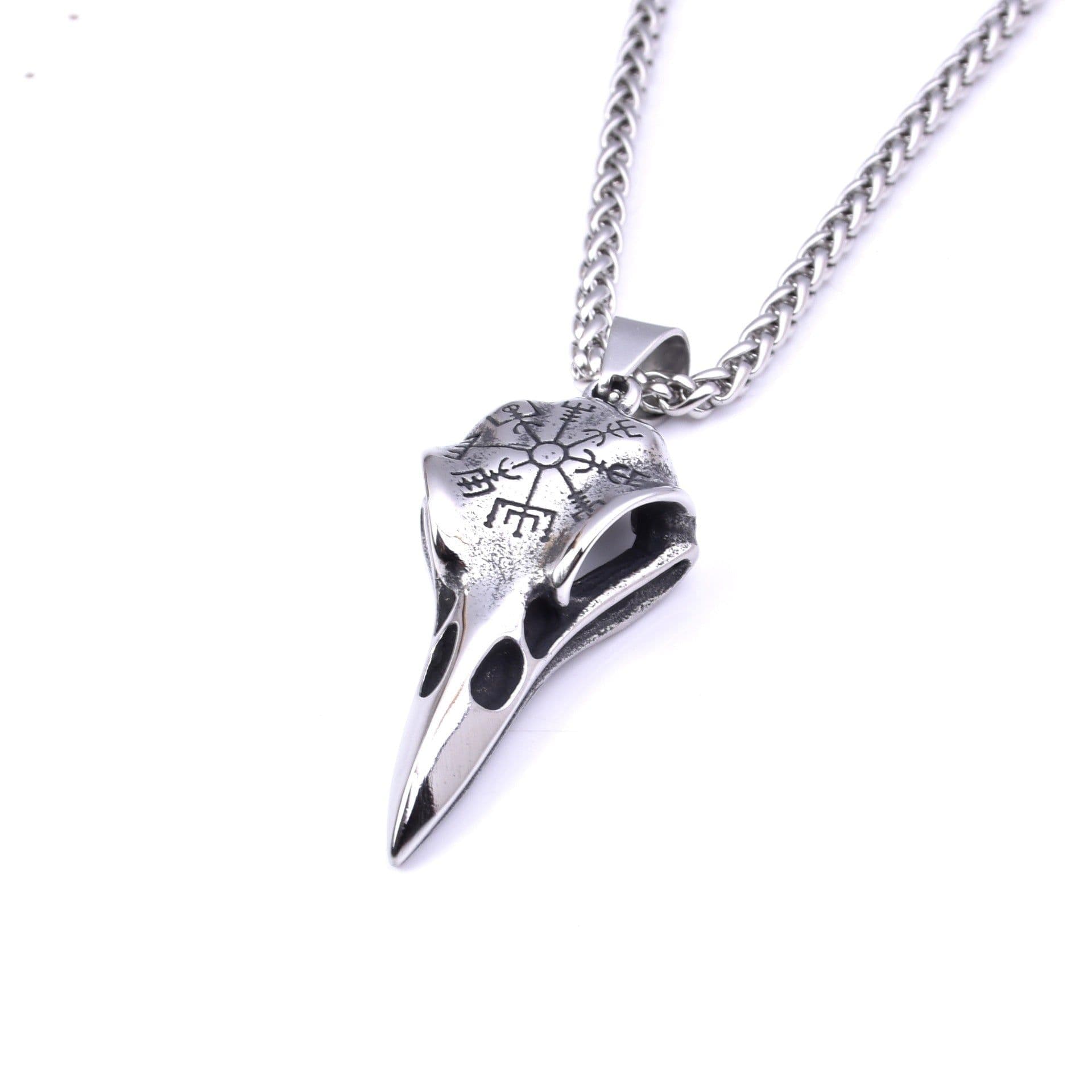 image-Viking Crow Skull Compass Rune Pendant Necklace Stainless Steel