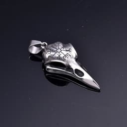image-Viking Crow Skull Compass Rune Pendant Necklace Stainless Steel