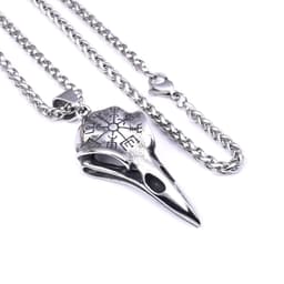 image-Viking Crow Skull Compass Rune Pendant Necklace Stainless Steel