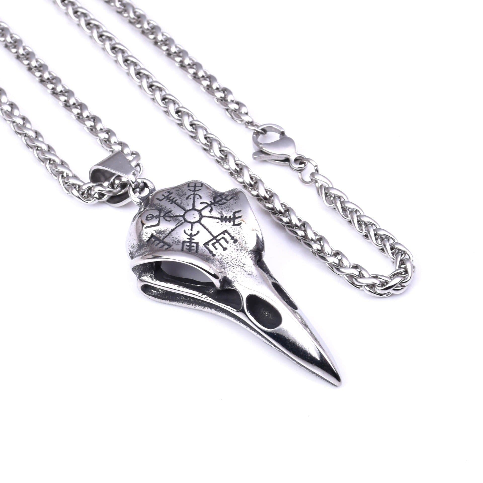 image-Viking Crow Skull Compass Rune Pendant Necklace Stainless Steel