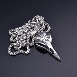 image-Viking Crow Skull Compass Rune Pendant Necklace Stainless Steel
