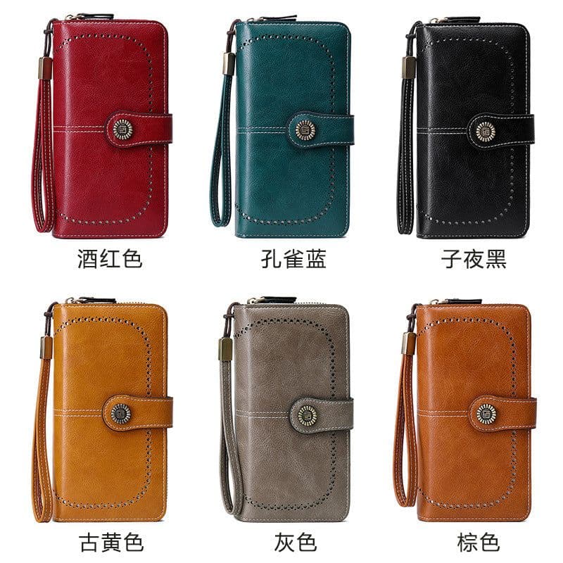 image-RFID Blocking Women's Long Zipper Wallet PU Leather Clutch Brown