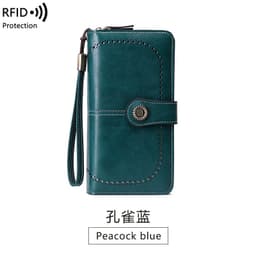 image-RFID Blocking Women's Long Zipper Wallet PU Leather Clutch Brown