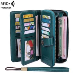 image-RFID Blocking Women's Long Zipper Wallet PU Leather Clutch Brown