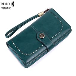 image-RFID Blocking Women's Long Zipper Wallet PU Leather Clutch Brown