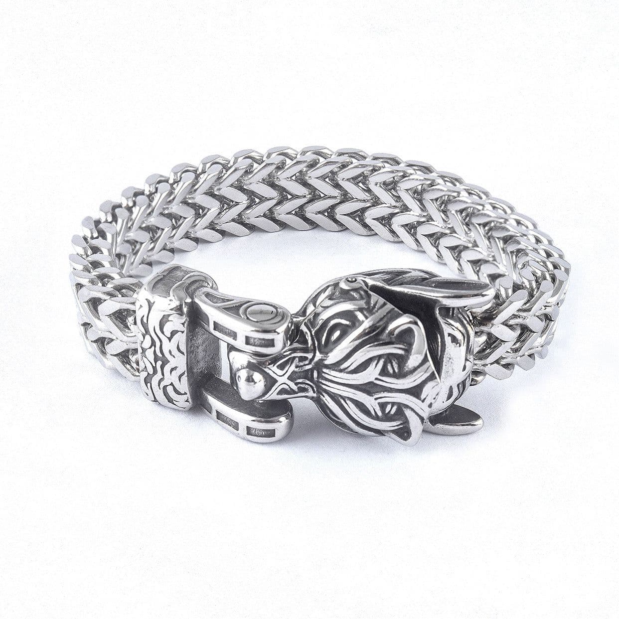 image-Titanium Steel Double Wolf Head Bracelet for Men