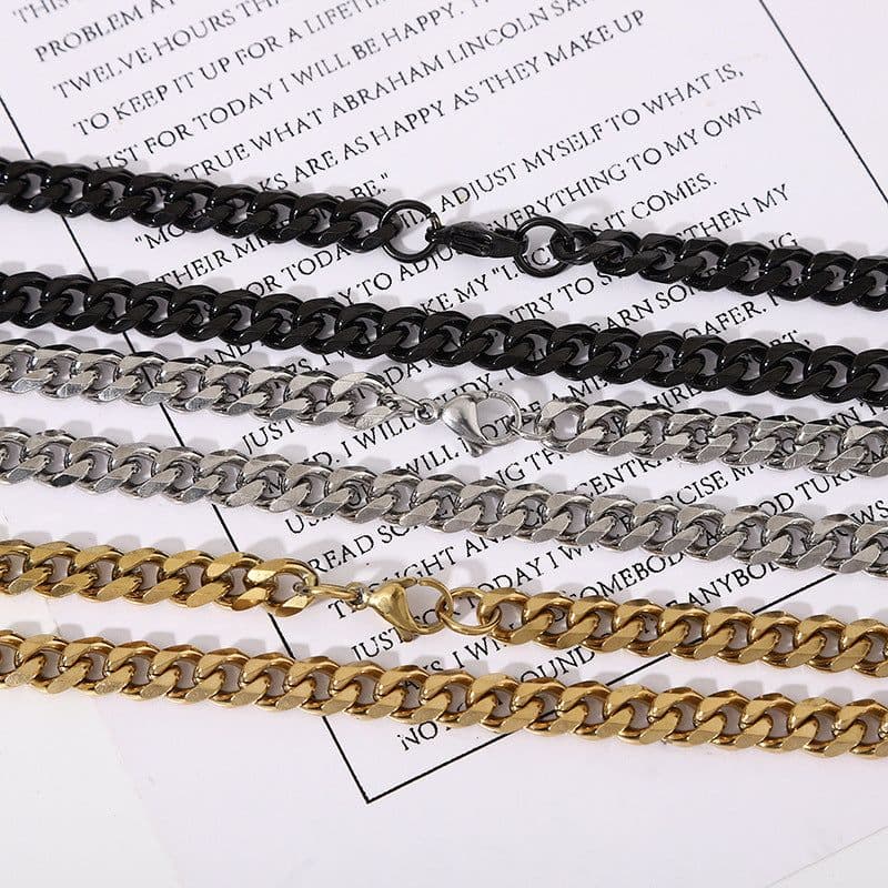 image-Stainless Steel Cuban Chain Necklace - Unisex Six-Sided Design