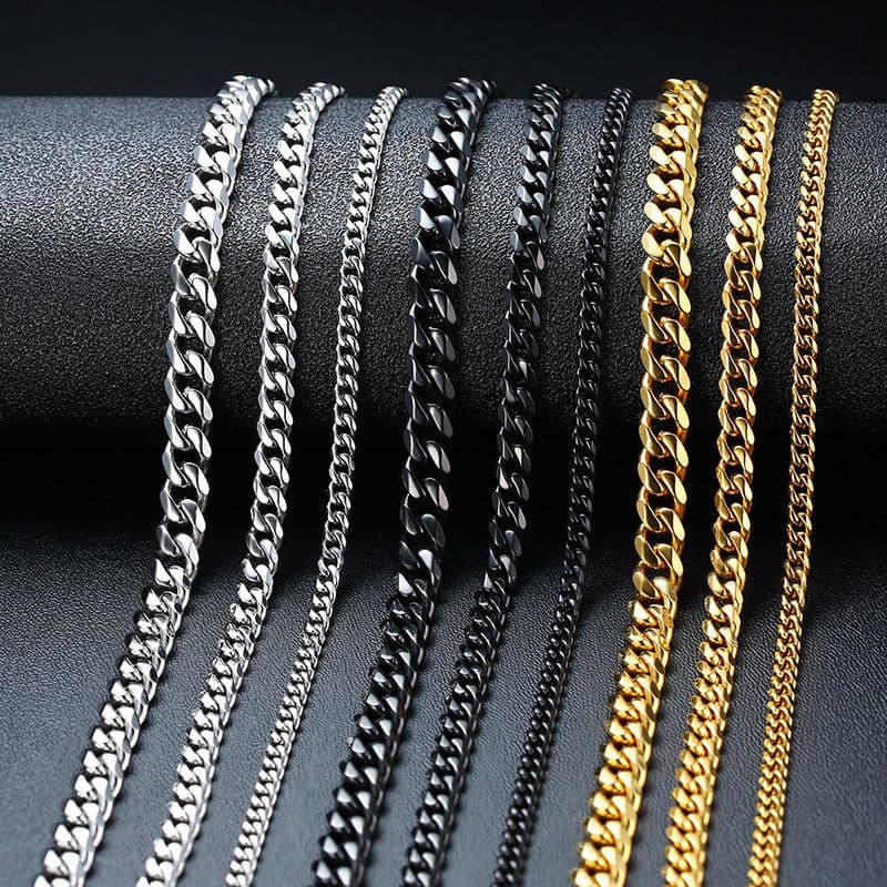image-Stainless Steel Cuban Chain Necklace - Unisex Six-Sided Design