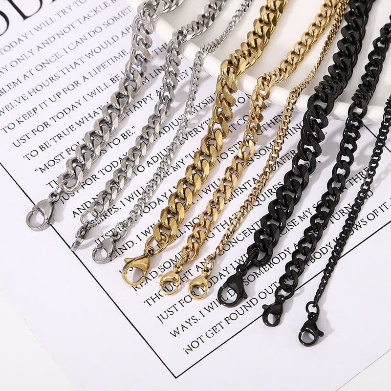 image-Stainless Steel Cuban Chain Necklace - Unisex Six-Sided Design