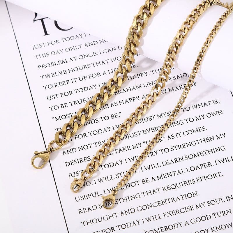 image-Stainless Steel Cuban Chain Necklace - Unisex Six-Sided Design
