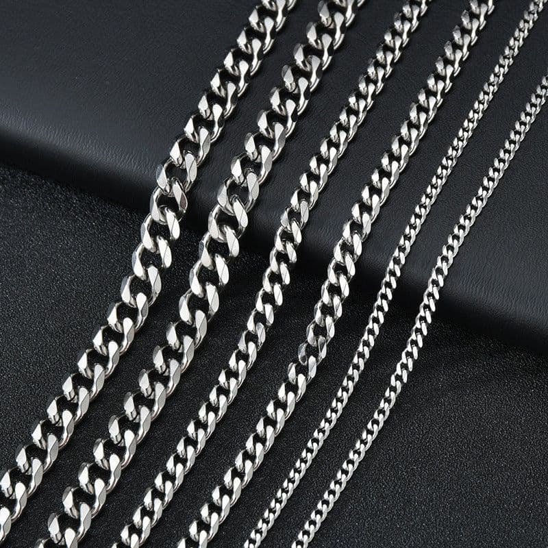 image-Stainless Steel Cuban Chain Necklace - Unisex Six-Sided Design