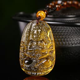 image-Citrine Glass Zodiac Buddha Guardian Pendant Necklace