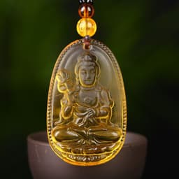 image-Citrine Glass Zodiac Buddha Guardian Pendant Necklace