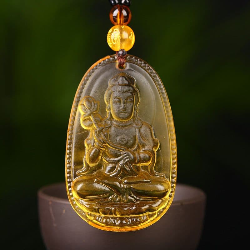 image-Citrine Glass Zodiac Buddha Guardian Pendant Necklace