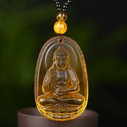 image-Citrine Glass Zodiac Buddha Guardian Pendant Necklace