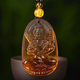 image-Citrine Glass Zodiac Buddha Guardian Pendant Necklace
