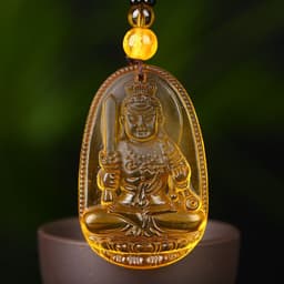 image-Citrine Glass Zodiac Buddha Guardian Pendant Necklace