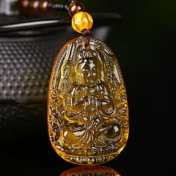 image-Citrine Glass Zodiac Buddha Guardian Pendant Necklace