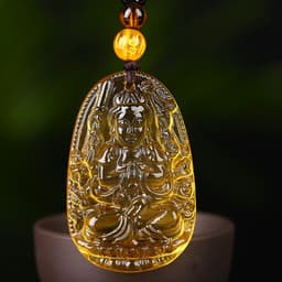 image-Citrine Glass Zodiac Buddha Guardian Pendant Necklace