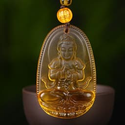 image-Citrine Glass Zodiac Buddha Guardian Pendant Necklace