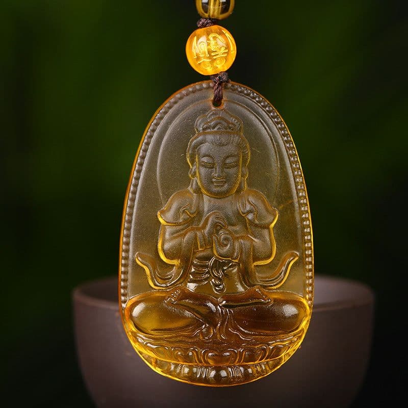 image-Citrine Glass Zodiac Buddha Guardian Pendant Necklace