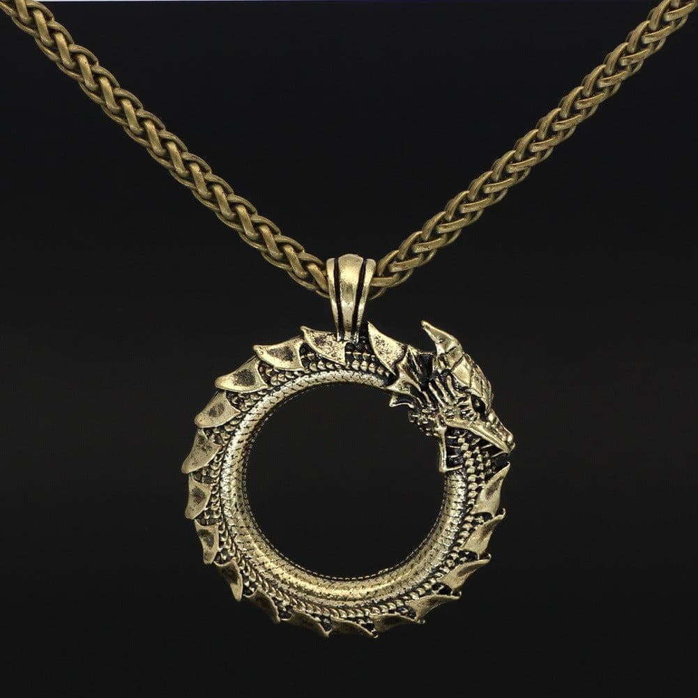 image-Ouroboros Dragon Necklace Men's Silver Oxidized Pendant