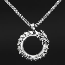 image-Ouroboros Dragon Necklace Men's Silver Oxidized Pendant