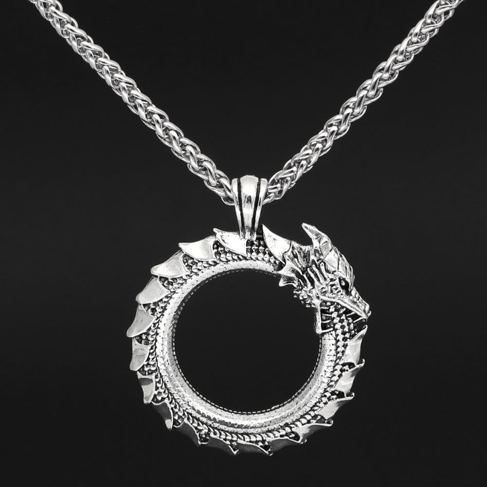 image-Ouroboros Dragon Necklace Men's Silver Oxidized Pendant