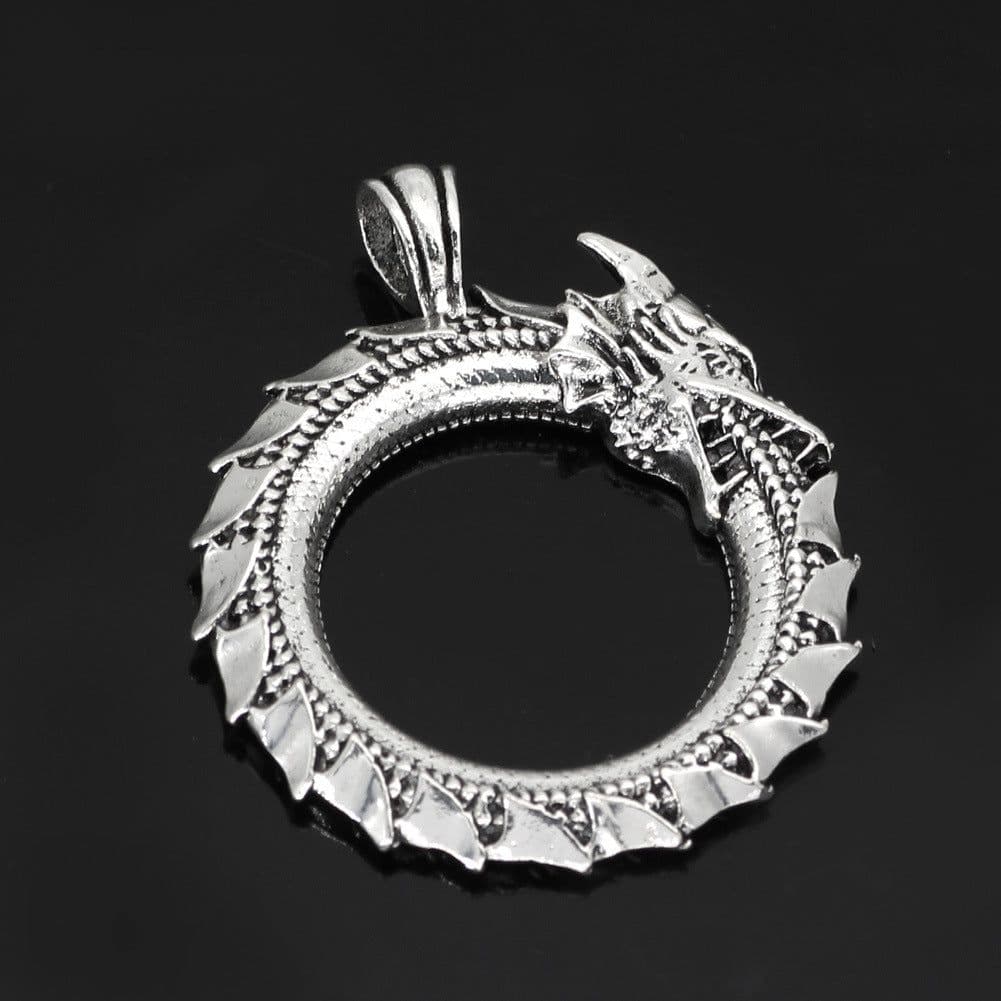 image-Ouroboros Dragon Necklace Men's Silver Oxidized Pendant