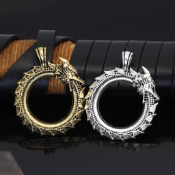 image-Ouroboros Dragon Necklace Men's Silver Oxidized Pendant
