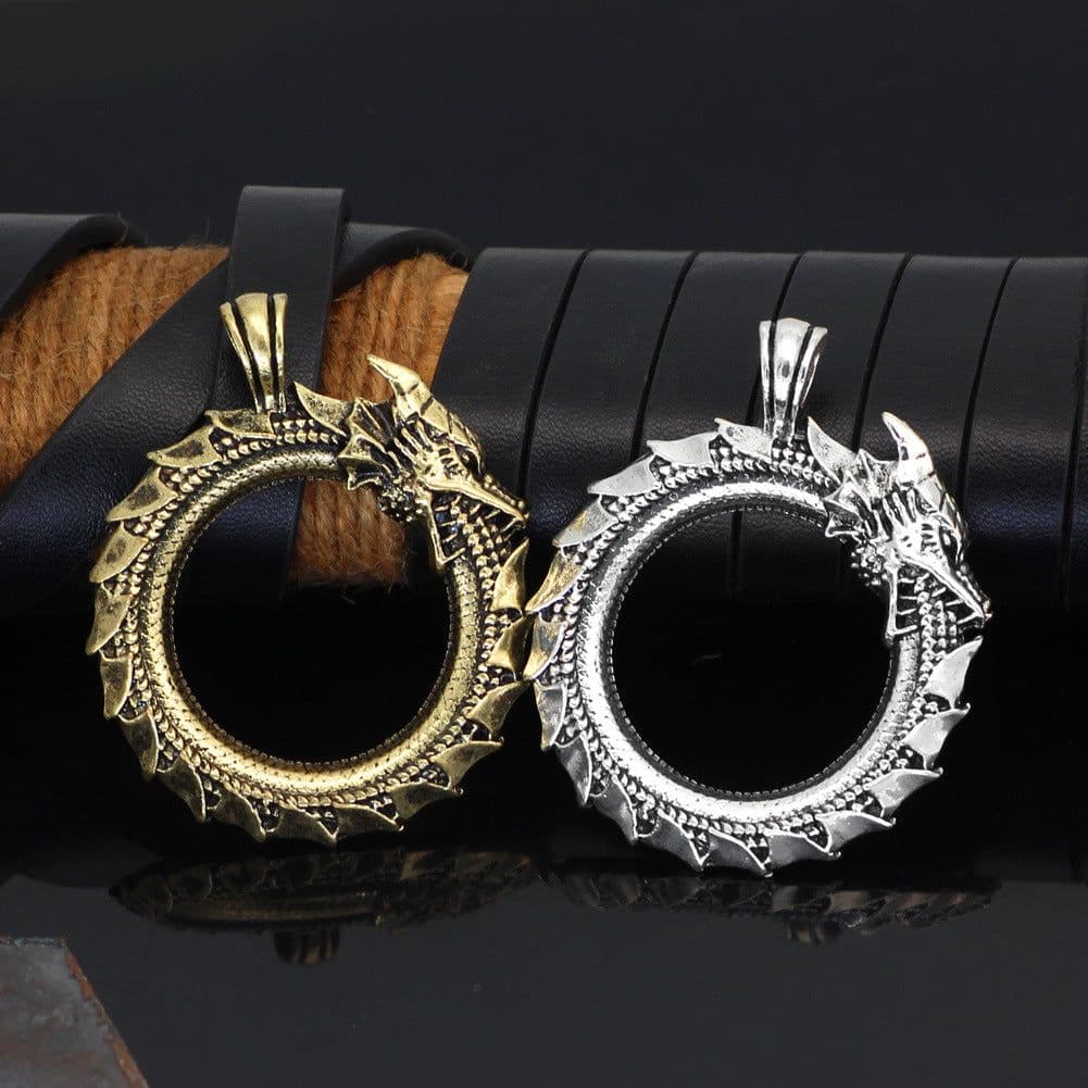 image-Ouroboros Dragon Necklace Men's Silver Oxidized Pendant