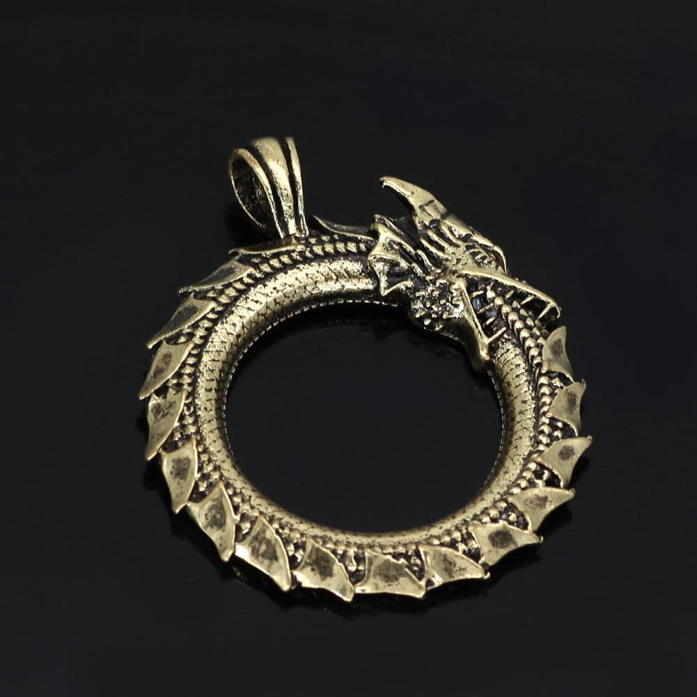 image-Ouroboros Dragon Necklace Men's Silver Oxidized Pendant