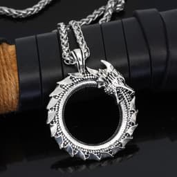 image-Ouroboros Dragon Necklace Men's Silver Oxidized Pendant
