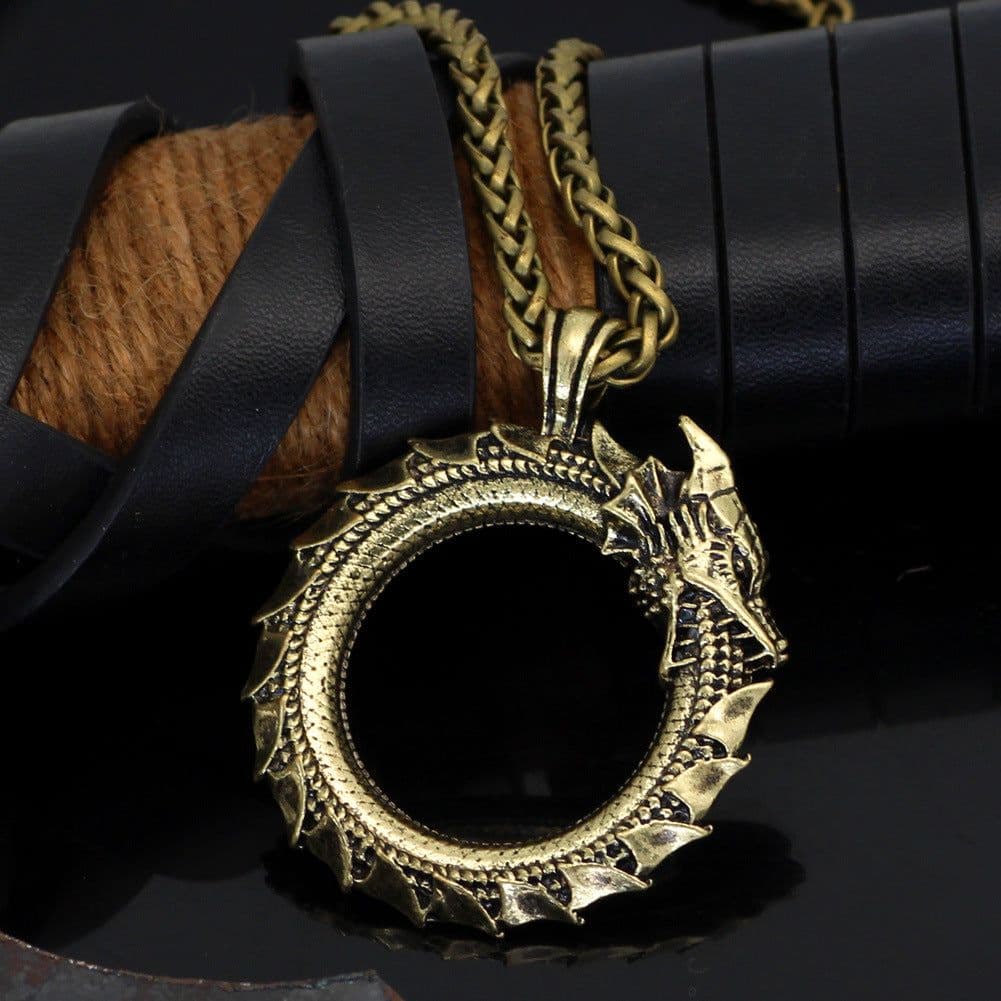 image-Ouroboros Dragon Necklace Men's Silver Oxidized Pendant