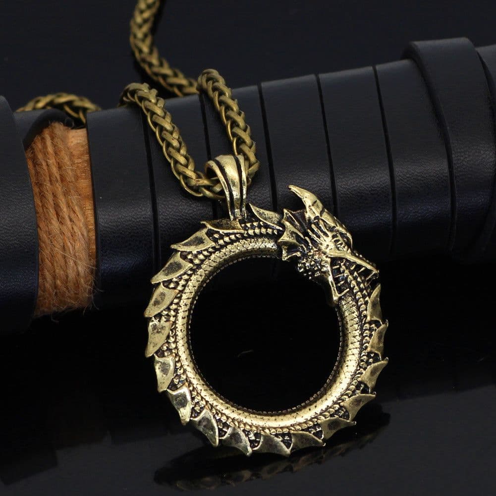 image-Ouroboros Dragon Necklace Men's Silver Oxidized Pendant