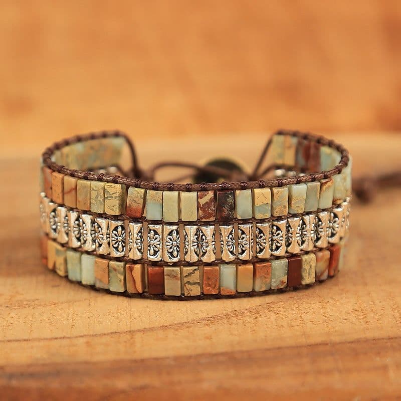 image-Poetry Craftsmanship Hand-Woven Wax Rope Agate Bracelet Retro