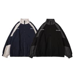 image-Men's Polyester Stand Collar Jacket Loose Fit Casual Cardigan