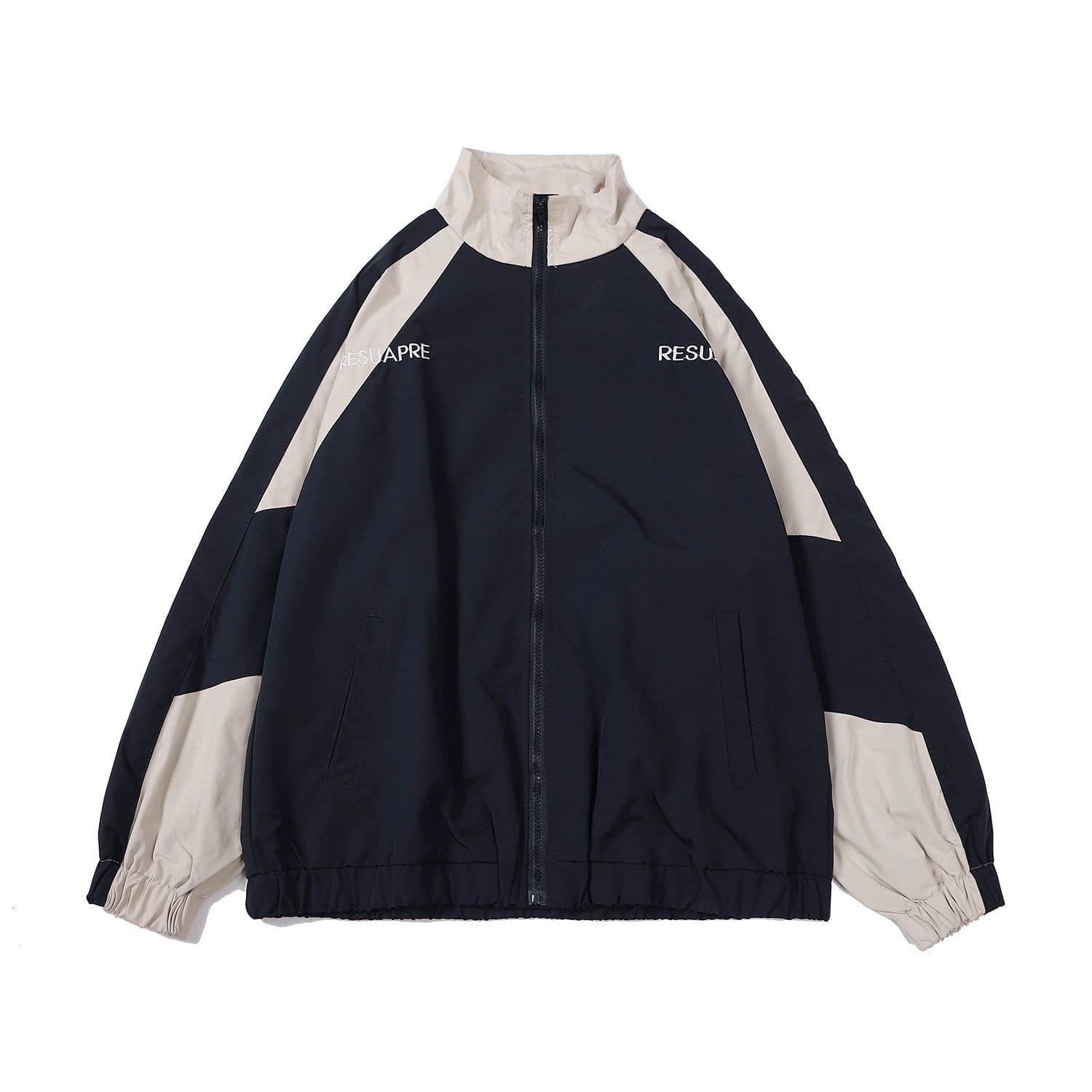 image-Men's Polyester Stand Collar Jacket Loose Fit Casual Cardigan