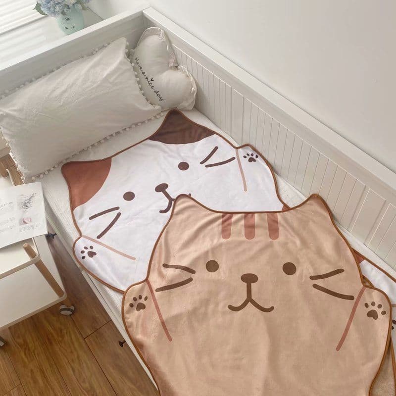 image-Cartoon Cat Flannel Blanket - Soft Throw for Kids & Adults