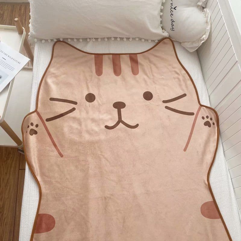 image-Cartoon Cat Flannel Blanket - Soft Throw for Kids & Adults