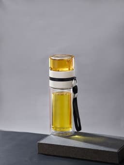 image-Double-Layer Glass Tea Infuser Bottle 450ml Leak-Proof Portable