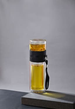image-Double-Layer Glass Tea Infuser Bottle 450ml Leak-Proof Portable